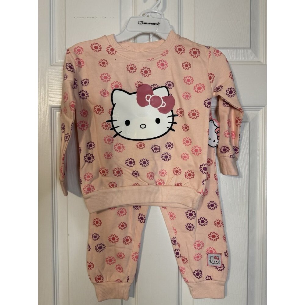 Hello Kitty Girls 2 Piece Pink Ivory Jogger Set Cotton Size 6X Pull On NEW NWT